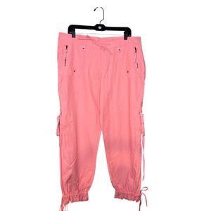 XXL Peach/Pink Lace Side Cargo Pants Cropped Cinched Hem Utility Trousers Womens